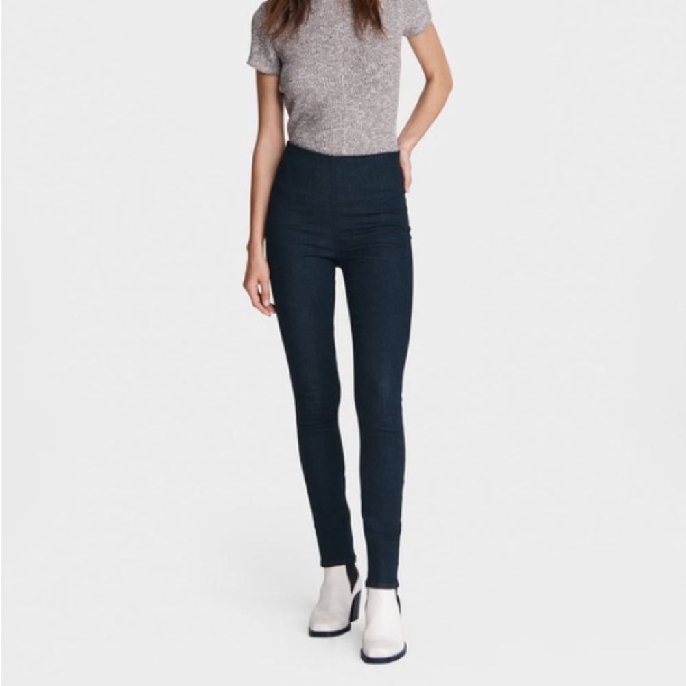 rag & bone Nina high rise pull on pant with slit in Rinse